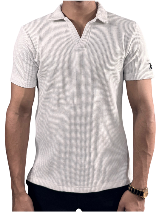 Waffle Weave Resort Polo - Alabaster White