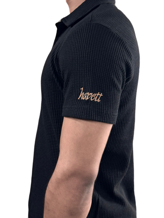Waffle Weave Resort Polo - Onyx Black
