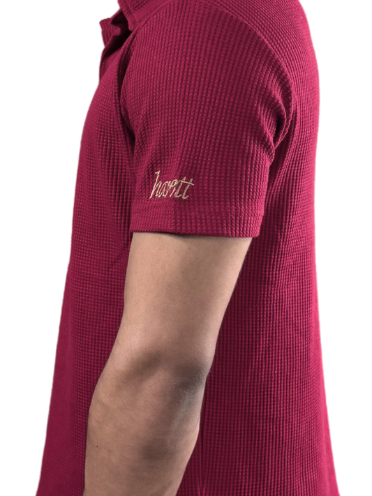 Waffle Weave Resort Polo - Berry Red