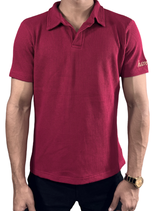 Waffle Weave Resort Polo - Berry Red