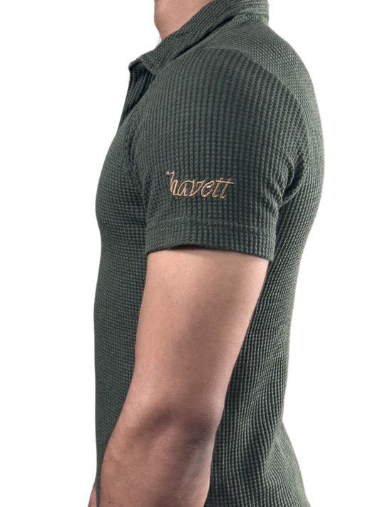 Waffle Weave Resort Polo - Forest Green
