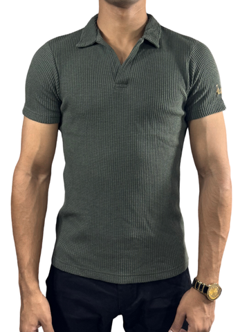 Waffle Weave Resort Polo - Forest Green