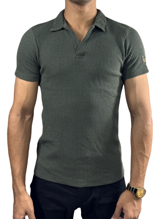 Waffle Weave Resort Polo - Forest Green