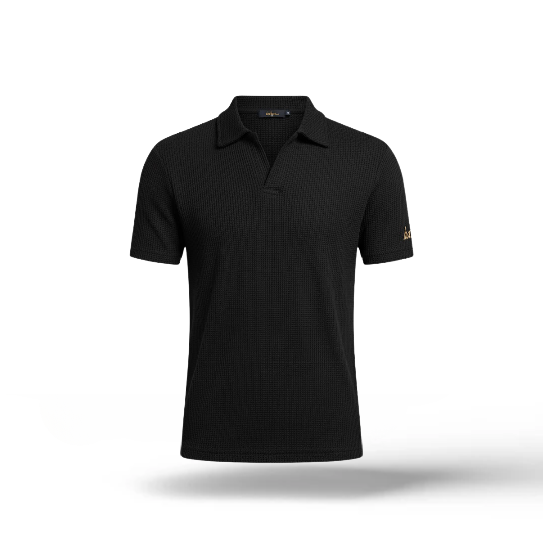 Waffle Weave Resort Polo - Onyx Black