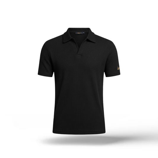 Waffle Weave Resort Polo - Onyx Black