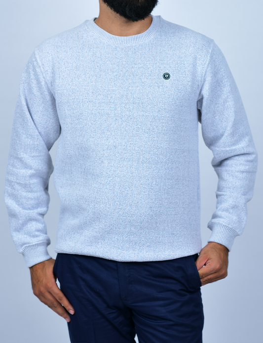 Light Grey Textured Crew Neck Men's Sweatshirt