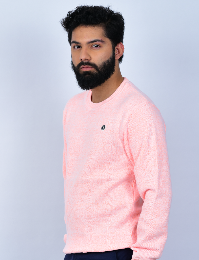 Peach Textured Crew Neck Men's Sweatshirt