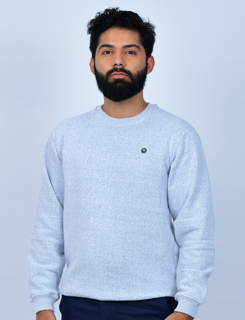 Light Grey Textured Crew Neck Men's Sweatshirt